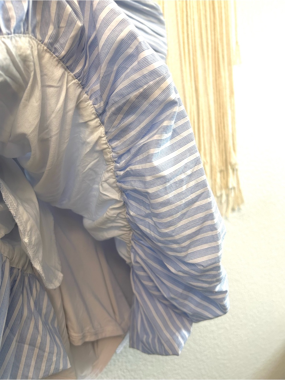 Hollister Blue Stripe Strapless Bubble Hem Romper Dress Smocked Built-In Shorts - Picture 5 of 13